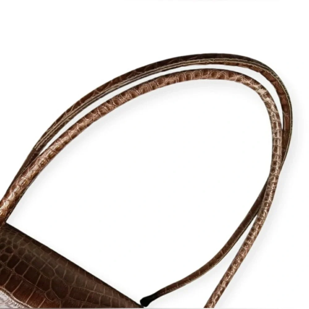 Liz Claiborne Large Brown Croc Embossed Leather Laptop Satchel Purse Tote Bag - Picture 15 of 15